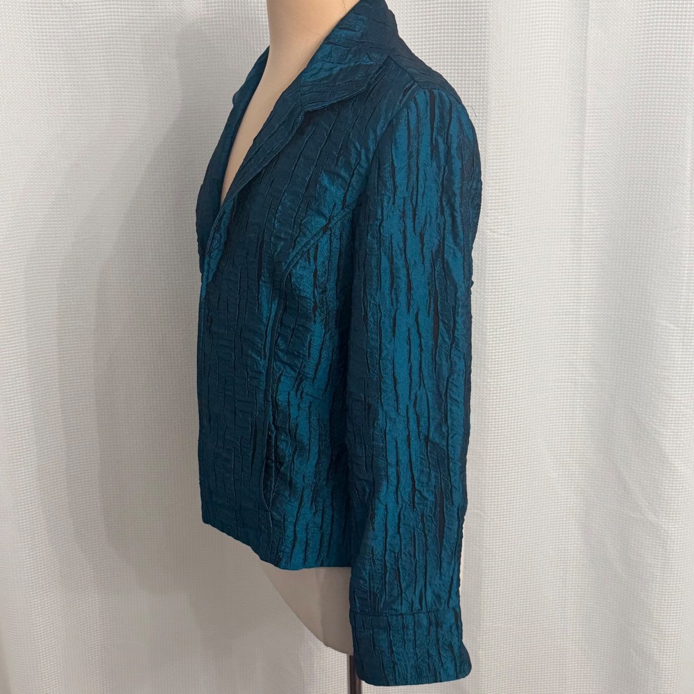 Chico's Women's Metallic Dark Teal Crinkle Blazer Jacket - Picture 5 of 8